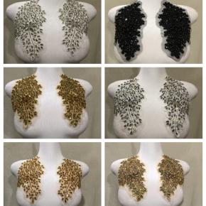 Handmade Beaded Rhinestone Leaf Applique Pair, Sew On Crystal Patch for Wedding Evening Dress