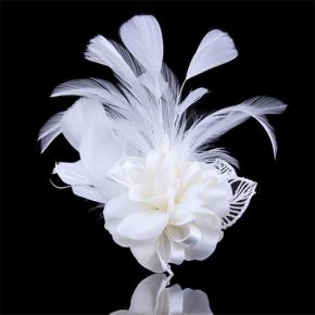 Korean Style Fabric Flower Feather Brooch Corsage Pin For Wedding Guest