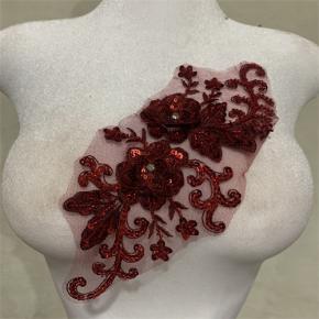 Hand Beaded Rhinestone Sequin Floral Lace Applique