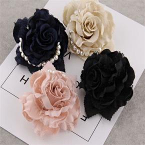 Japanese Style Lace Rose Flower Brooch With Pearl Corsage Pin
