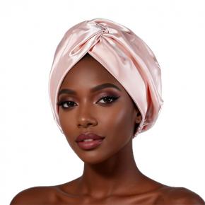 Women's Knotted Silk Turban Sleep Cap, Double Layer Crossed Satin Hair Cap