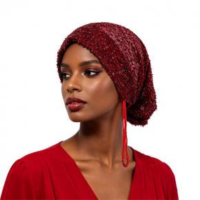 New Handmade Beaded Tassel Turban Cap, Women Hair Cover Cap for Covering Grey Hair