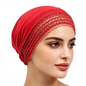Solid Color Comfortable Women Hair Cover Cap, Lace Beaded Under Scarf Turban, Multi-color Beanie